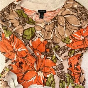 Lane Bryant Floral Knit Cardigan Button Down 3/4 Sleeve Knit Scoop Neck